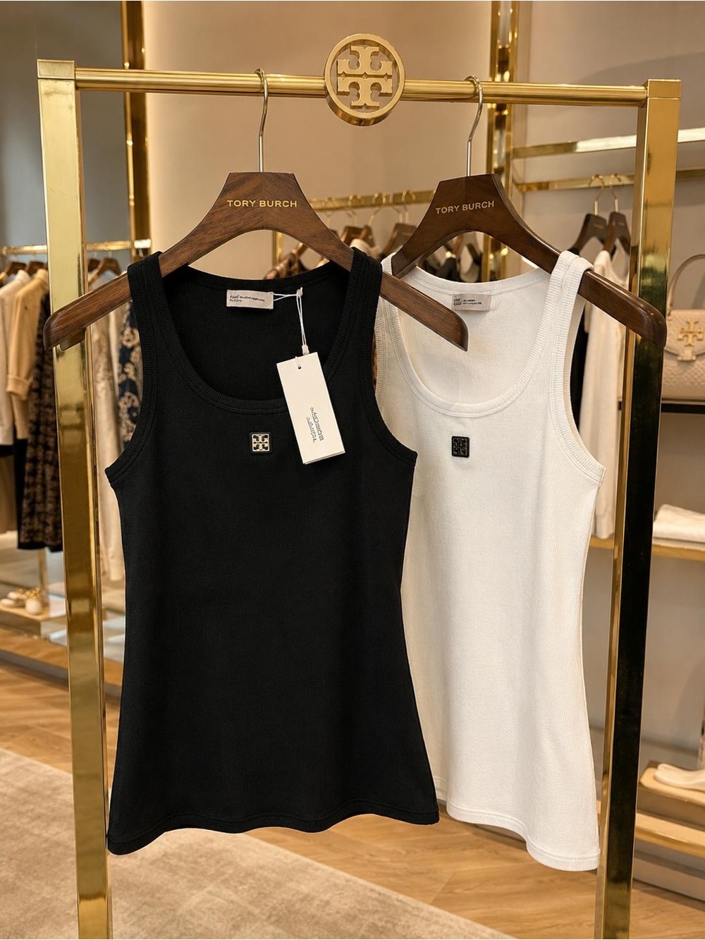 Bundle of two Tory Burch Black & White Ribbed Logo Tank Duo small new